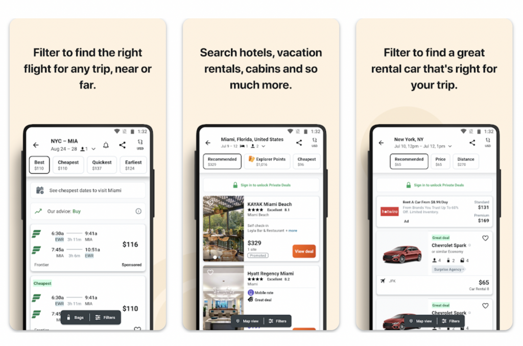 Kayak — Cars, hotels, and flights in one place